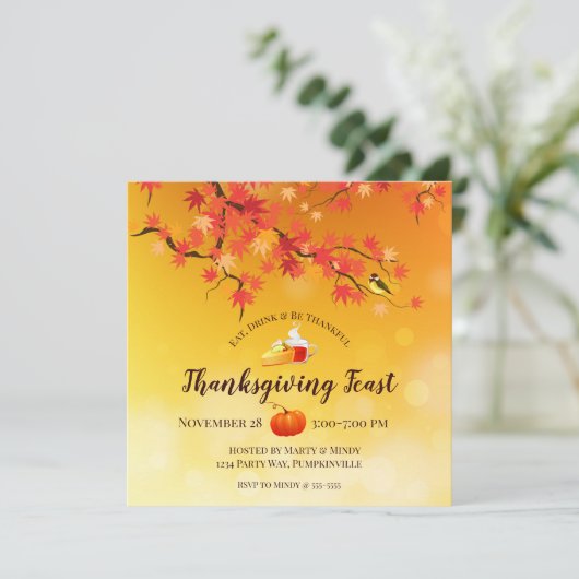 Eleganter Erntedank Herbstbaum, Kuchen, Apfel Einladung (Stehend Vorderseite)