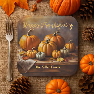 Eleganter Erntedank-Kürbis-Thanksgiving-Essen Pappteller