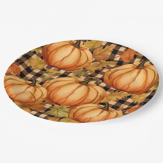 Eleganter Erntedank Pumpkin Pappteller (Schrägansicht)