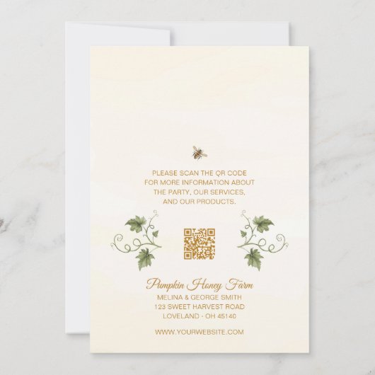 Eleganter Erntedank von Wasserfarbenkürzen und Bie Einladung (Rückseite)