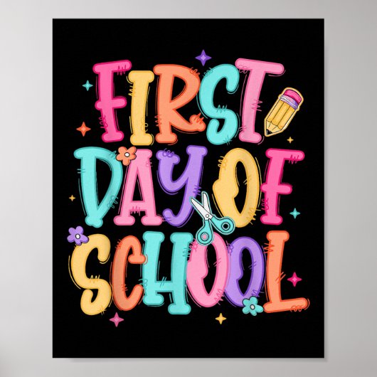 Eleganter erster Schultag Lehrer Mädchen Kinder Rü Poster (Vorne)