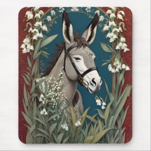 Eleganter Esel und Maiglöckchenblumen Mousepad