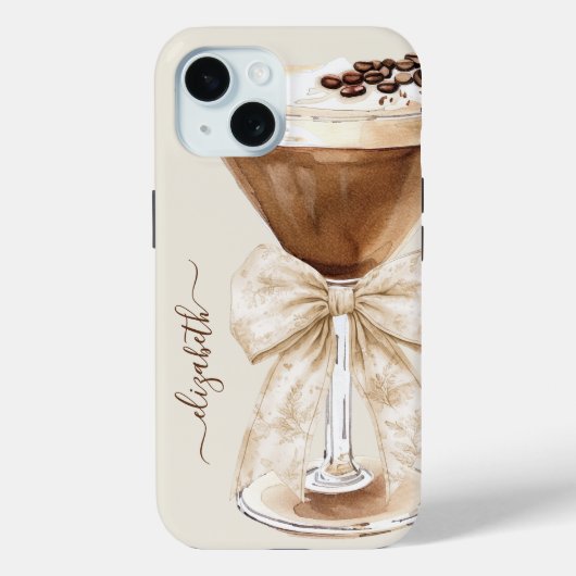 Eleganter Espresso-Martini-Monogramm Case-Mate iPhone Hülle (Rückseite)
