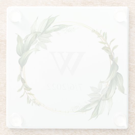 Eleganter Eucalyptus Monogram Glass Untersetzer (Rückseite)