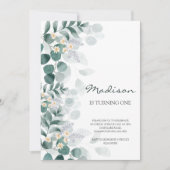 Eleganter Eukalyptus 1. Geburtstagseinladung Einladung (Vorderseite)