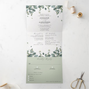 Eleganter Eukalyptus Alle in einem Hochzeitstil-Tr Dreifach Gefaltete Einladung