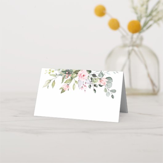 Eleganter Eukalyptus Blush Rose Hochzeitstisch Platzkarte (Vorderseite)