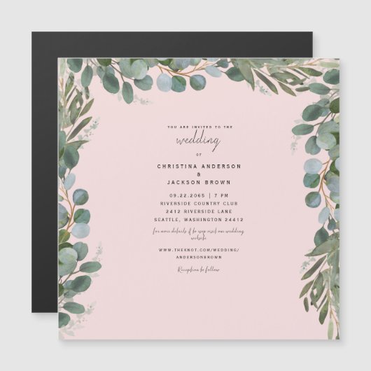 Eleganter Eukalyptus Blush Wedding II Magnetic Magneteinladung (Vorne/Hinten)