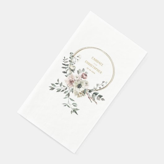 Eleganter Eukalyptus Blush White Floral Gold Rahme Serviette (Ecke)