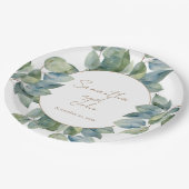 Eleganter Eukalyptus botanisch Pappteller (Schrägansicht)