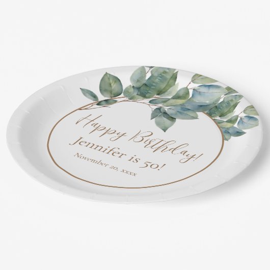 Eleganter eukalyptus botanischer Geburtstag Pappteller (Schrägansicht)