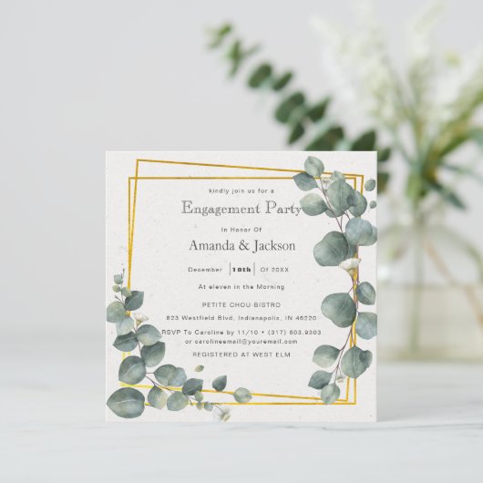 Eleganter Eukalyptus-Einsatzplatz Einladung (Stehend Vorderseite)