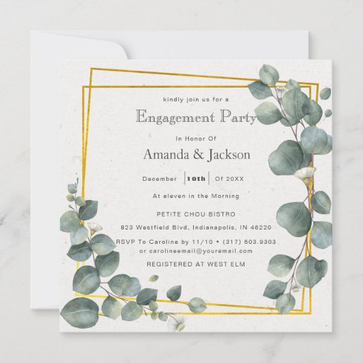 Eleganter Eukalyptus-Einsatzplatz Einladung (Vorderseite)