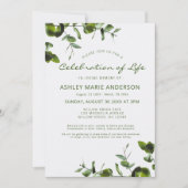 Eleganter Eukalyptus-Erinnerungsfeier des Lebens Einladung (Vorderseite)