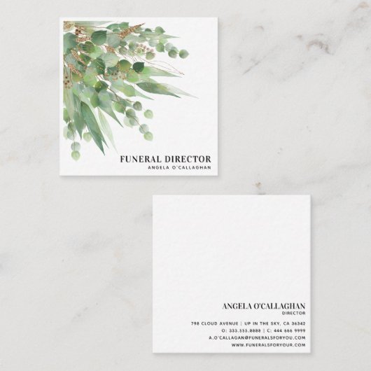 Eleganter Eukalyptus Foliage & Gold Glitzer Quadratische Visitenkarte (Vorne/Hinten)