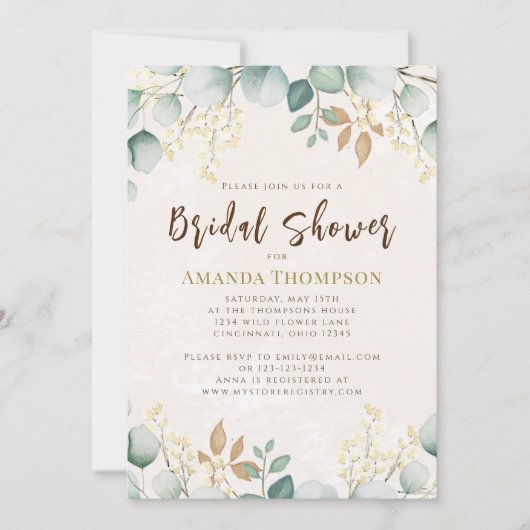 Eleganter Eukalyptus Foliage QR Code Einladung (Vorderseite)