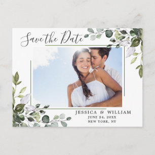 Eleganter Eukalyptus FOTO Hochzeit Termin vormerke Postkarte