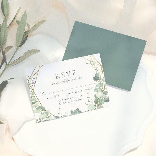 Eleganter Eukalyptus & Geometric Wedding RSVP Karte