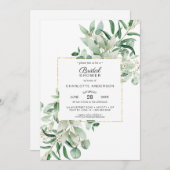 Eleganter Eukalyptus + Goldrahmen Brautparty Invi Einladung (Vorne/Hinten)