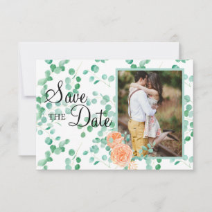 Eleganter Eukalyptus Grün Pfirsich Floral Save The Date