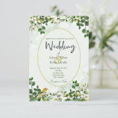 Eleganter Eukalyptus in grün und gold Hochzeitsinv Einladung (Stehend Vorderseite)