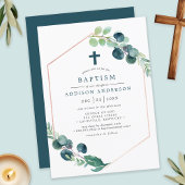 Eleganter Eukalyptus in Wasserfarbe mit Kreuztaufe Einladung