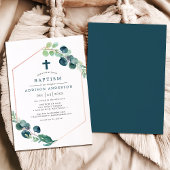 Eleganter Eukalyptus in Wasserfarbe mit Kreuztaufe Einladung