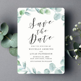 Eleganter Eukalyptus-Kranz Save-the-Date-Karte Save The Date