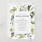 Eleganter Eukalyptus mit grünem Brautparty Einladung (Vorderseite)