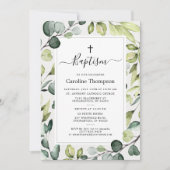 Eleganter Eukalyptus mit grüner Taufe Einladung (Vorderseite)