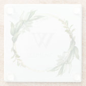 Eleganter Eukalyptus-Monogramm-Glasuntersetzer Glasuntersetzer (Rückseite)
