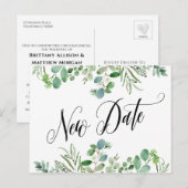 Eleganter Eukalyptus - Neuer Termin auf Hochzeit v Postkarte (Vorne/Hinten)