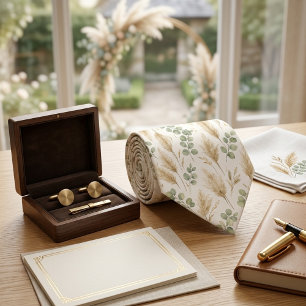 Eleganter Eukalyptus & Pampasgras Neutral Boho Krawatte