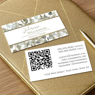 Eleganter Eukalyptus & Pine Sage & Gold QR Code Visitenkarte