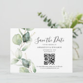 Eleganter Eukalyptus-QR-Code-Hochzeit Termin merke Save The Date (Stehend Vorderseite)