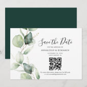 Eleganter Eukalyptus-QR-Code-Hochzeit Termin merke Save The Date (Vorne/Hinten)
