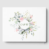 Eleganter Eukalyptus Rosa Blush Rose Blumenhochzei Gästebuch (Rückseite)