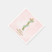 Eleganter Eukalyptus und rosa Kreuzrosa Erste Komm Serviette (Ecke)