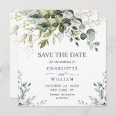 Eleganter Eukalyptus Watercolor Save the Date (Vorne/Hinten)