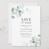 Eleganter Eukalyptus Watercolor Save the Date Einladung (Vorderseite)