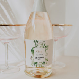 Eleganter Eukalyptus Wedding Sparkling Wine Labels Schaumweinetikett