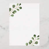 Eleganter Eukalyptusgrün Taufe echtes Gold Folieneinladung (Rückseite)