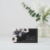 Eleganter Event Hochzeitsplaner Black Floral Visitenkarte (Stehend Vorderseite)
