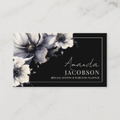 Eleganter Event Hochzeitsplaner Black Floral Visitenkarte (Vorderseite)