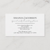 Eleganter Event-Hochzeitsplaner Schwarz-weiß Visitenkarte (Rückseite)