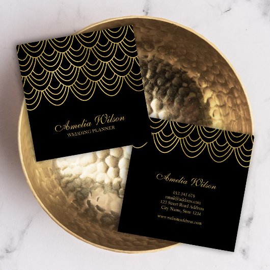 Eleganter Event-Planer Schwarze Imitate Gold Geome Quadratische Visitenkarte