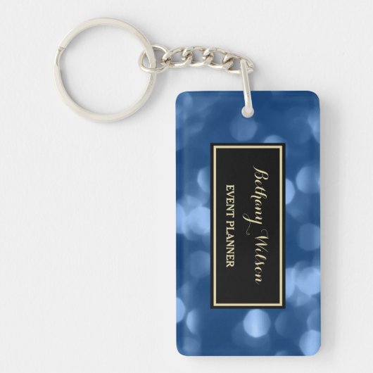 Eleganter Eventplaner Glamour Blue Luxe Bokeh Schlüsselanhänger (Vorderseite)