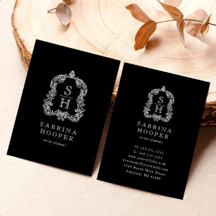 Eleganter Eventplaner mit Monogramm-Wappen Schwarz Visitenkarte