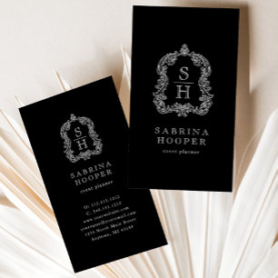 Eleganter Eventplaner mit Monogramm-Wappen Schwarz Visitenkarte