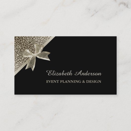 Eleganter Eventplaner Platinum Leopard Chic Bow Visitenkarte (Vorderseite)